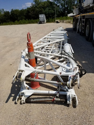 Export Logistics & Shipping, Inc. in house crane crew inspects Tadano ATG220 crane boom swing away
